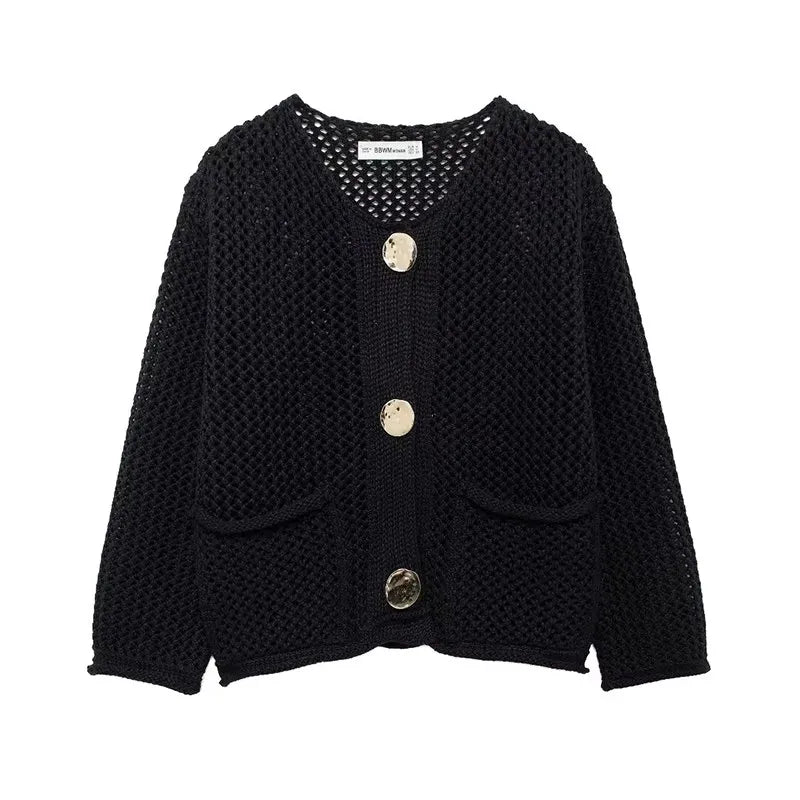 Drune | Mesh Strick Strickjacke mit Fronttaschen