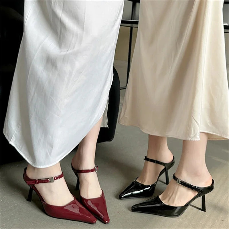 Drune | Eilyken Neu Design Hochhackige Damen Pumps Riemen Mules Schleifen Sexy Spitz Zehen Hochzeit Bankett Damenschuhe