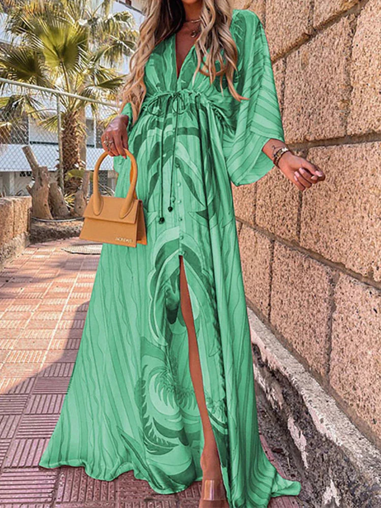 Drune - Elegnat bedrucktes Beach Cover Up Kleid