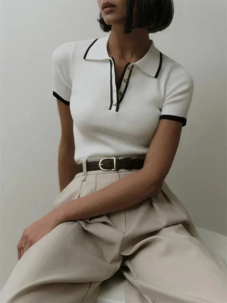 Drune | Strick Poloshirt Gerippter Stretchstoff