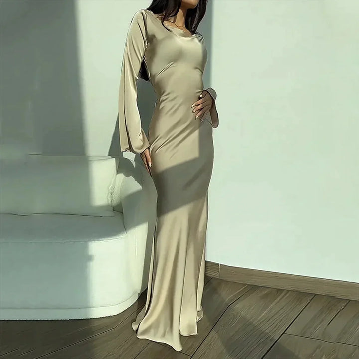 Drune - Elegantes minimalistisches Abendkleid | Schlichtes, elegantes Abendkleid mit langen Ärmeln