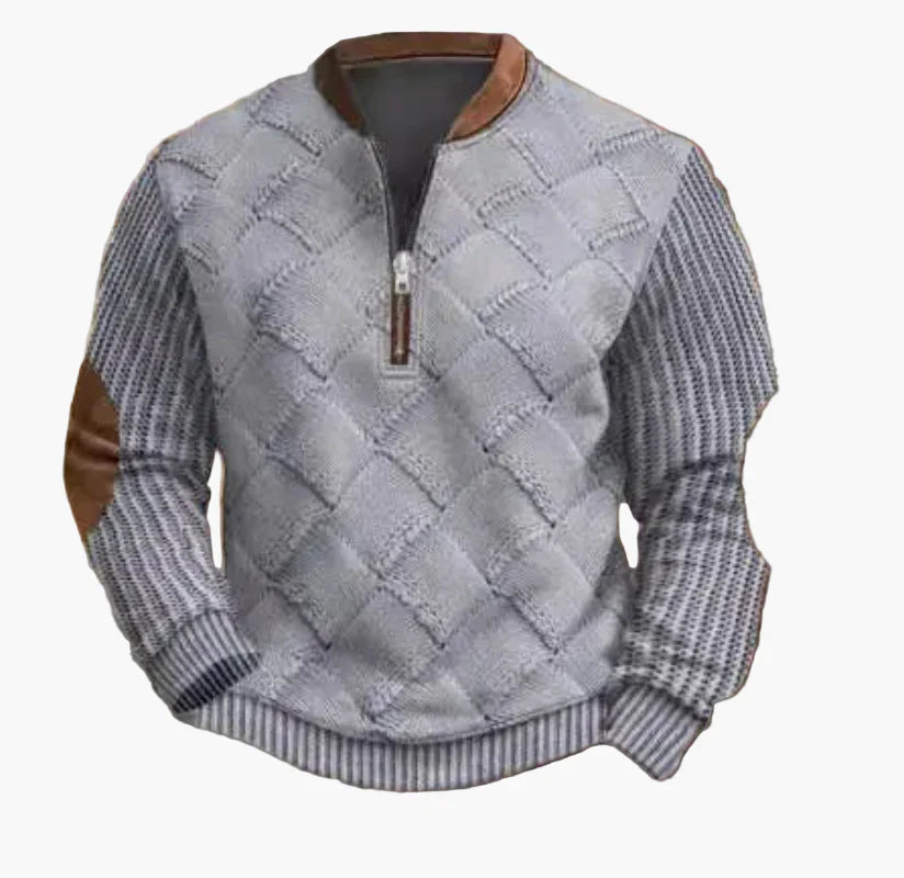 Drune | Halbzipper Pullover - Modischer Strick-Look für Herbst und Winter, Warmes Sweatshirt mit Stehkragen und Ellbogen-Patches, Freizeit & Alltag