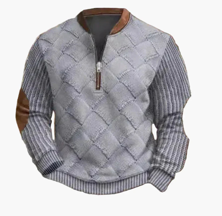 Drune | Halbzipper Pullover - Modischer Strick-Look für Herbst und Winter, Warmes Sweatshirt mit Stehkragen und Ellbogen-Patches, Freizeit & Alltag