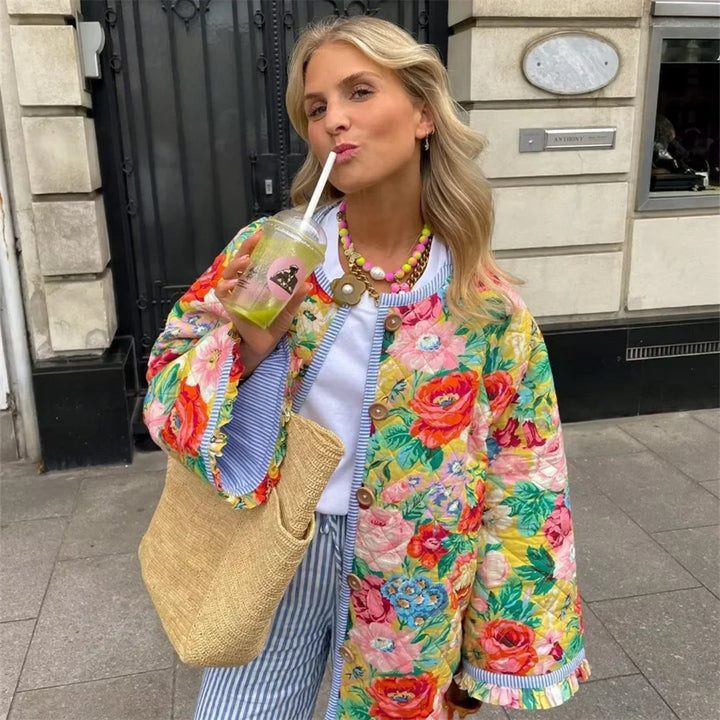 Drune | Sprudelnde Jacke mit Blumenmuster Mehrfarben Baumwolle Mutig und Trendy