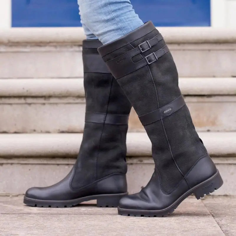 Drune | Outdoor-Stiefel mit hohem Schaft und Schnallen - Leder-Regenstiefel für Damen