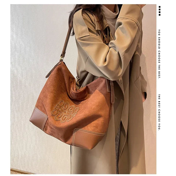 Drune | Damen Luxus Marke Messenger Taschen Retro Braun Crossbody Tote Taschen Eimer Clutch Tasche Einkauf Große Kapazität Reisetasche