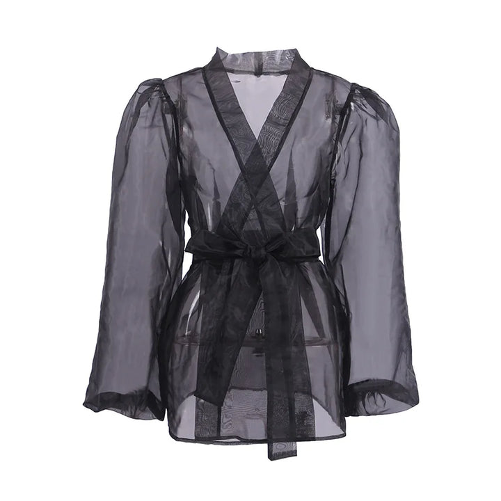 Drune | Durchsichtige Organza-Bluse mit Bindegürtel