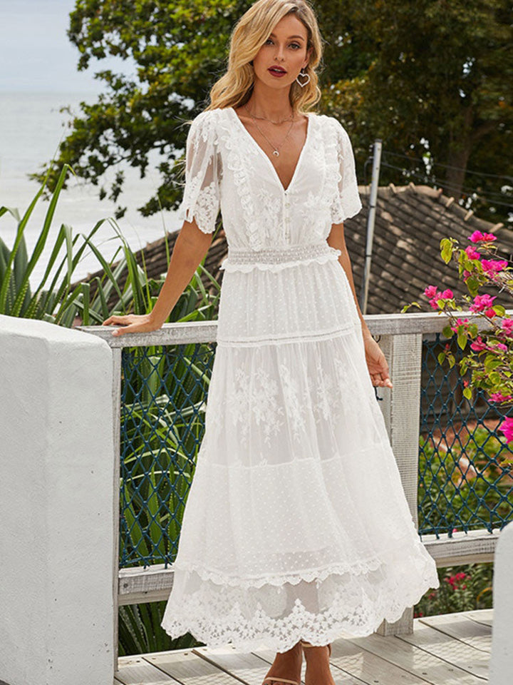 Drune | Cross Halbtransparente Spitzen Maxikleid