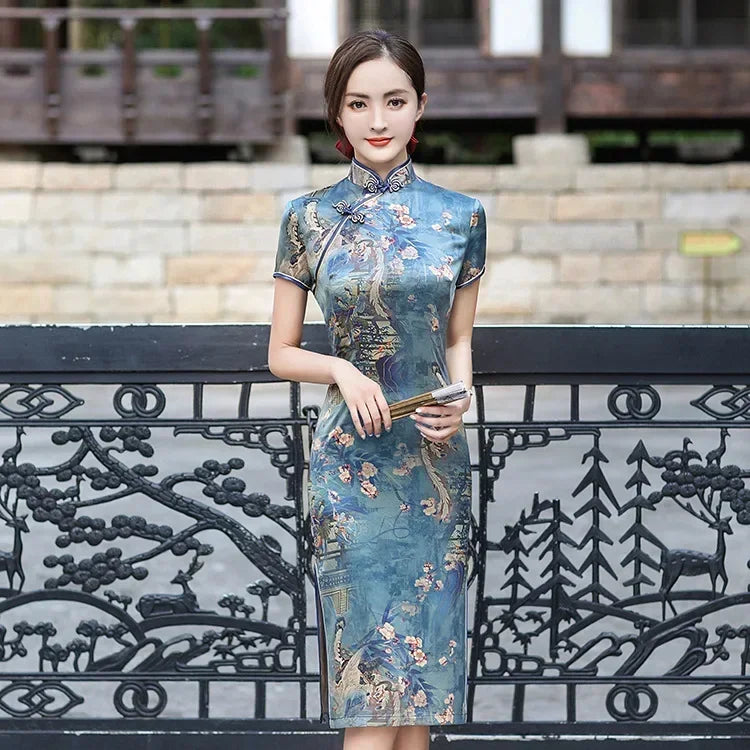 Drune | Cheongsam Qipao Mode Kleidung Lässig Elegant Ethnischer Stil Vintage Kleid für Frauen Streetwear Frauen Kleidung Festlich Chinesisch