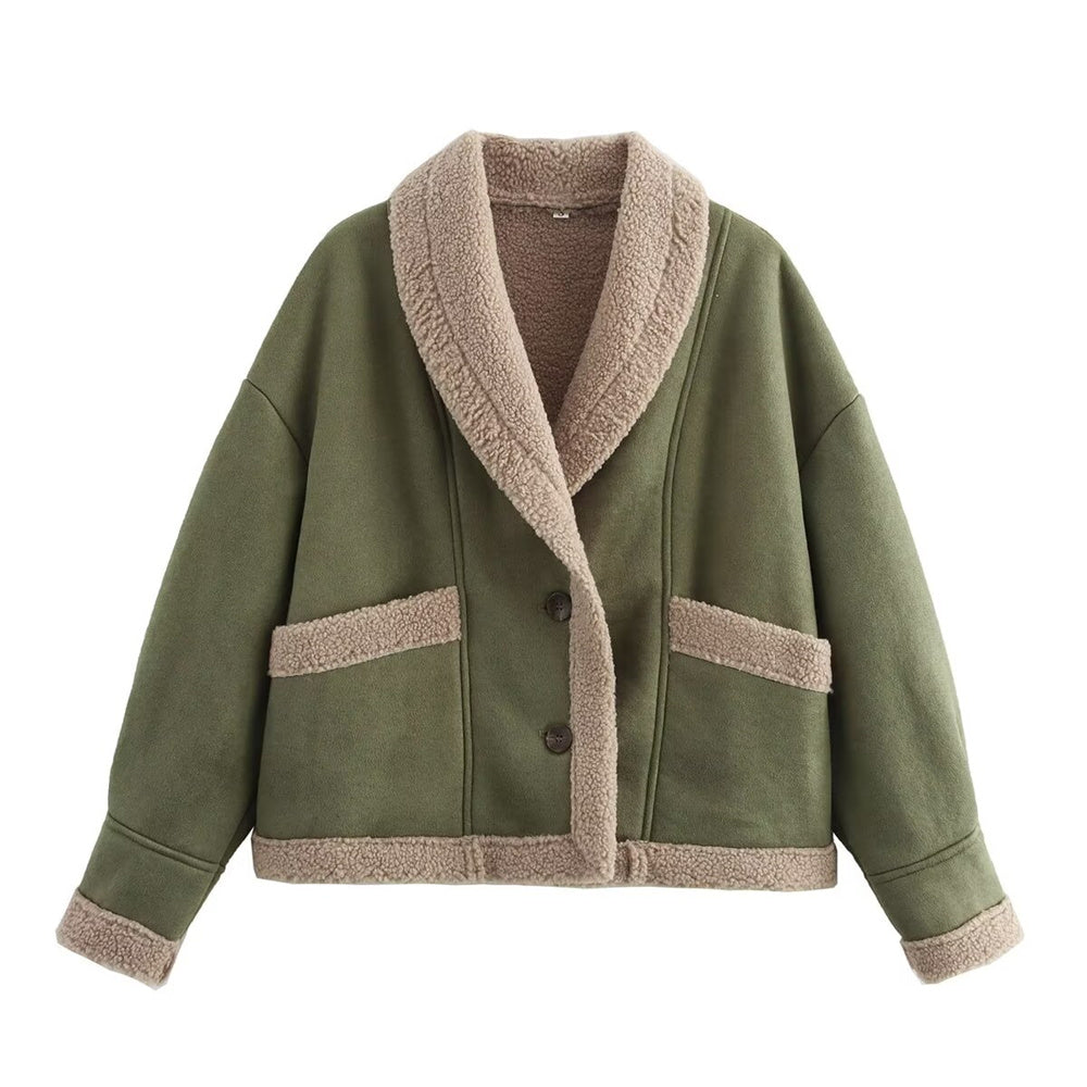 Drune | Damen Winter Chic Wildlederjacke mit Taschen