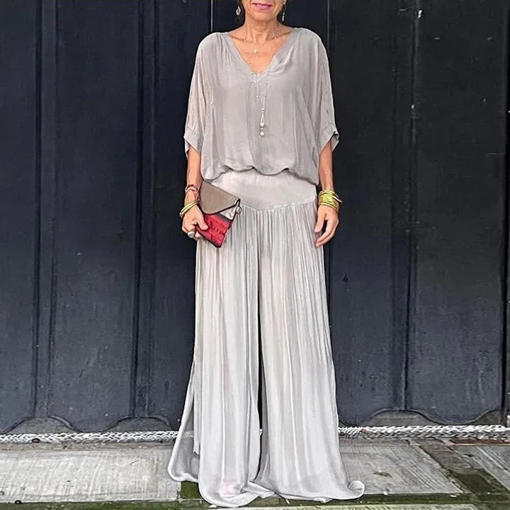 Drune | Elegantes Zweiteiliges Set Aus Chiffonoberteil Und Hose Mit Weitem Bein