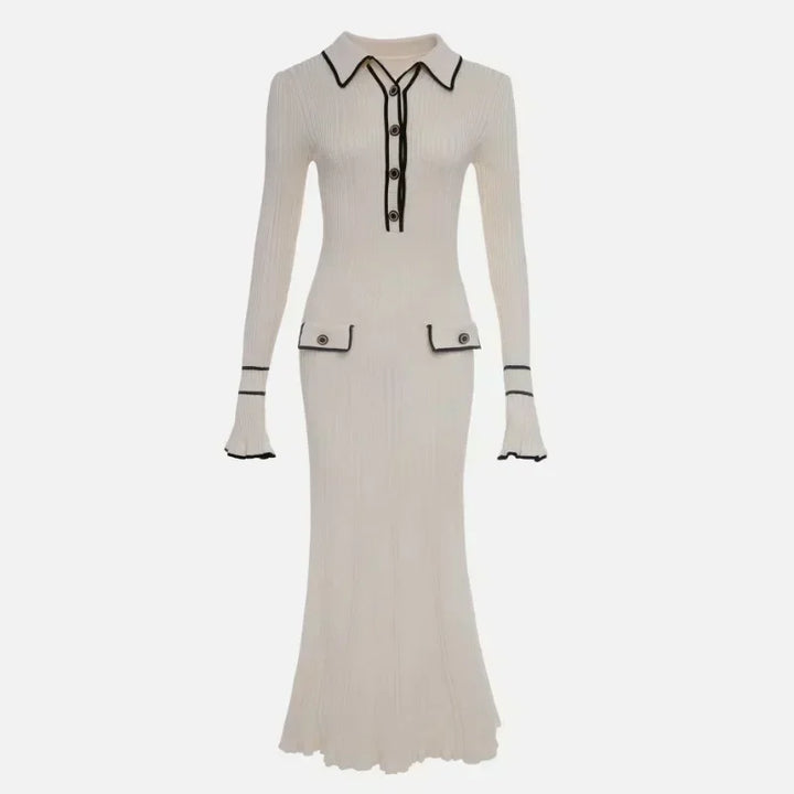 Drune | Langärmeliges Kleid mit Strickkragen und Rüschen