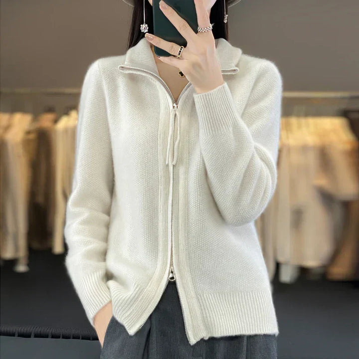 Drune | Woll Cardigan Doppelter Reißverschluss und Hoher Kragen Weich und Elegant