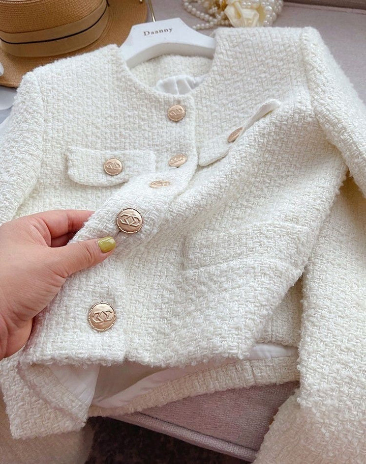 Drune | Damen Tweedjacke mit Rundhalsausschnitt