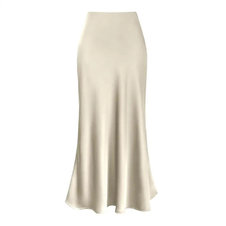 Drune | Faux-Seiden-Satin Damenrock Elegant Hohe Taille A-Linie Fischschwanzrock Glänzend Büro Dame Ausgestellt Saum Maxi Rock Gemusterte Röcke
