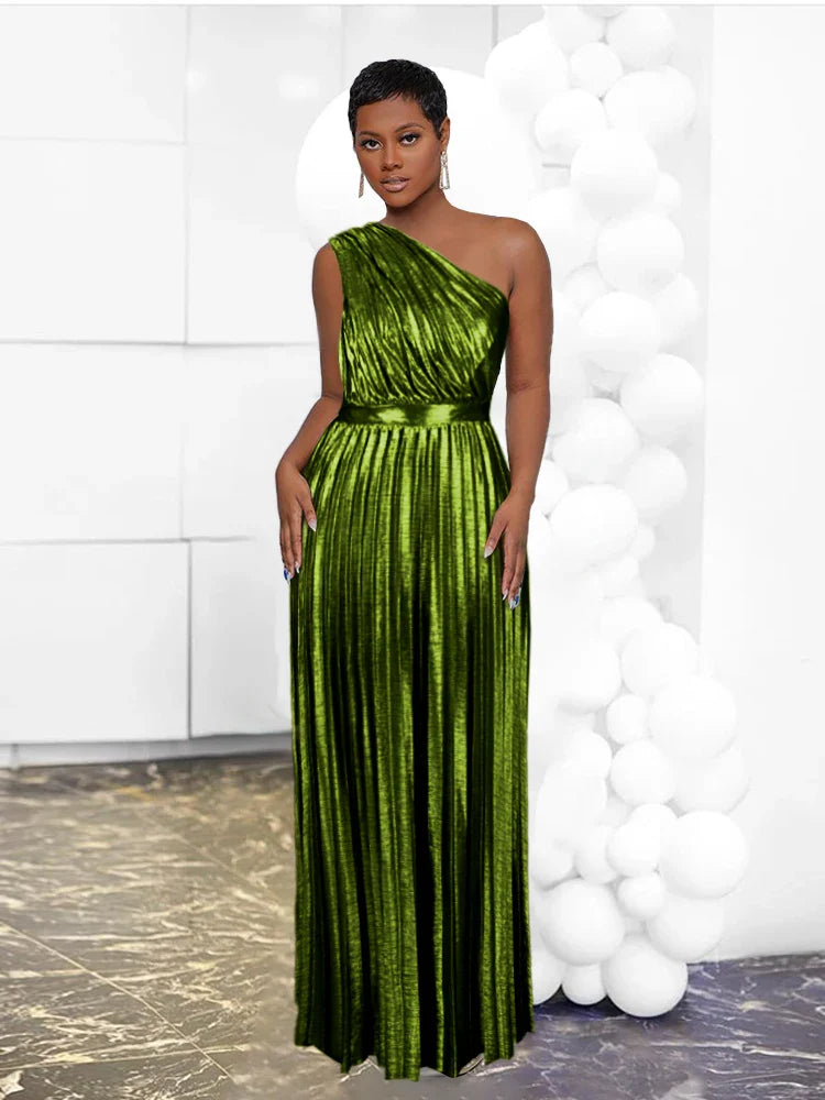 Drune | Elegantes One Shoulder Abendkleid in Metallic Optik