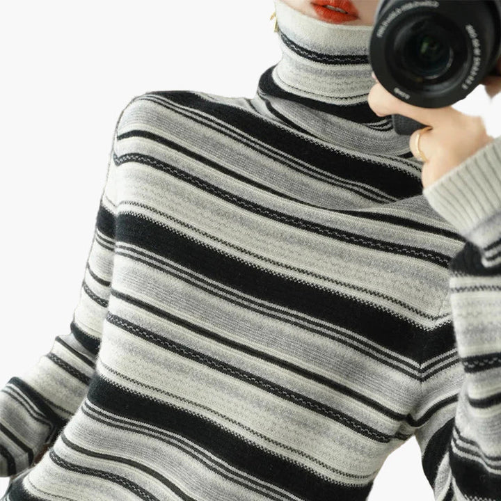 Drune | Rollkragenpullover im Retro-Streifenmuster - Modischer Winterpulli für Alltag & Freizeit
