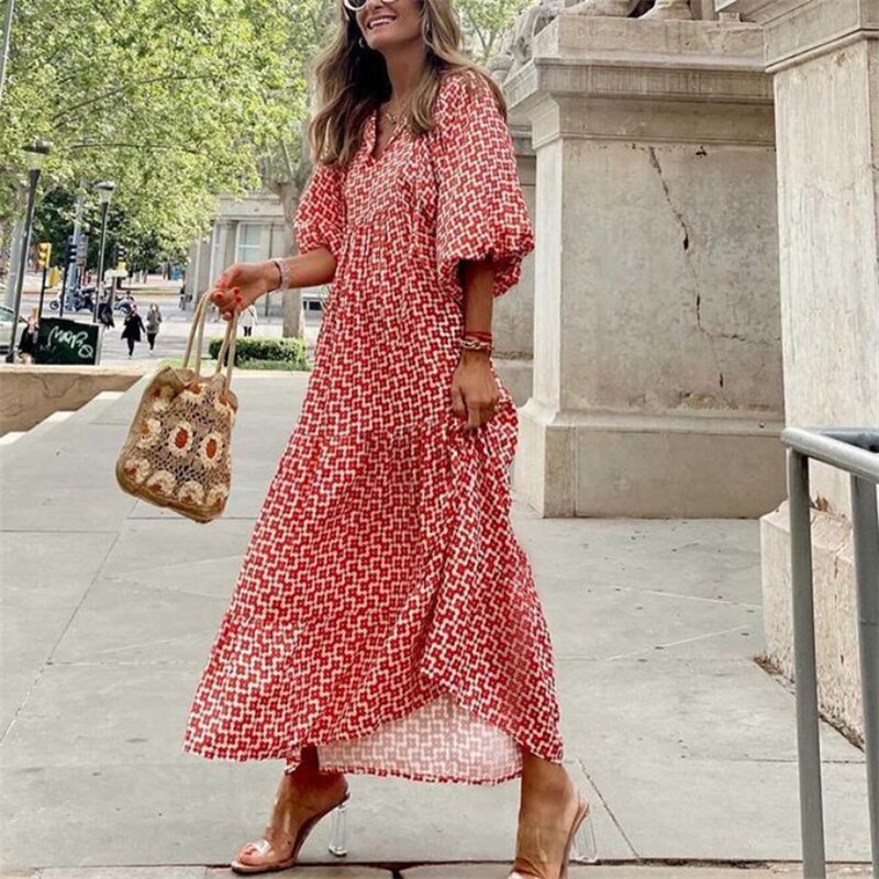 Drune | Geometrisches Kleid mit Puffärmeln für Frauen