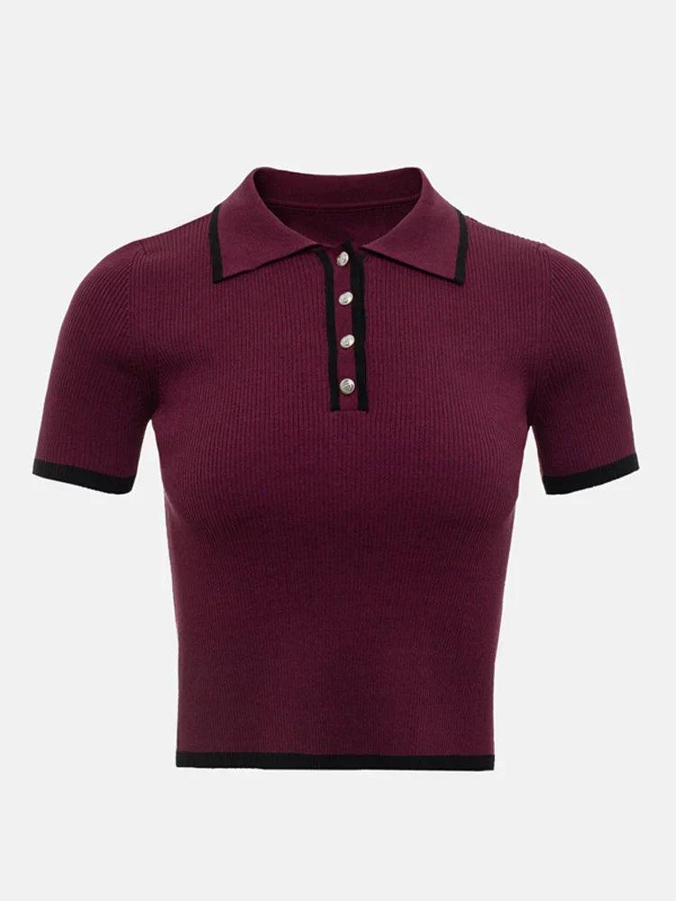 Drune | Strick Poloshirt Gerippter Stretchstoff
