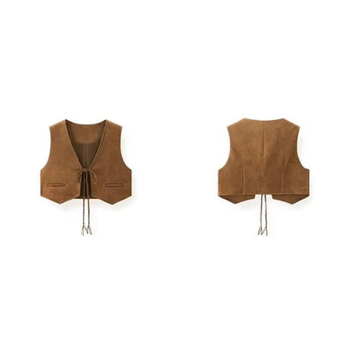 Drune | Frauen Faux Wildleder Ärmellos Schnür Taille Weste