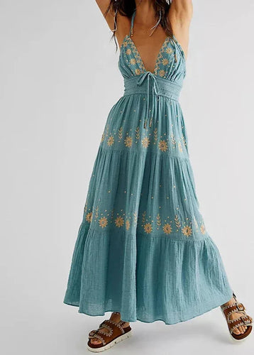 Drune | Lange Blaue Weinlese Kleid