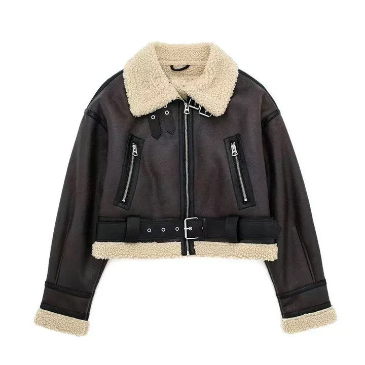 Drune | Lammfelljacke - Kurzes Modell - Oversized Fit - Warme Wollfutter - Reißverschluss schließen
