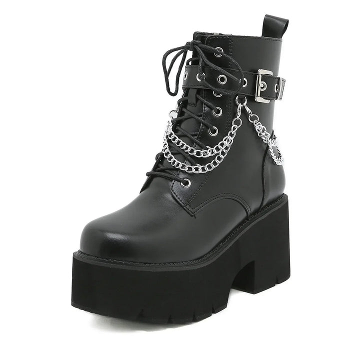 Drune | Frauen Plattform Schuhe Schwarze Gothic Schnalle Pu Leder Frau Creeper Punk Schuhe Weiblich Schwarze Stiefeletten Kurze Kampf Stiefel für Frauen