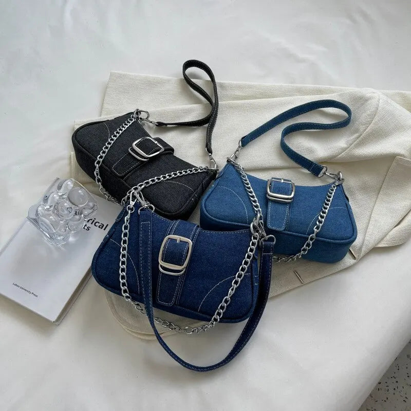 Drune | Modernes Denim Personalisierte Design Ausgezeichnete Struktur Schulter Unterarm Kleine Rechteckige Tasche