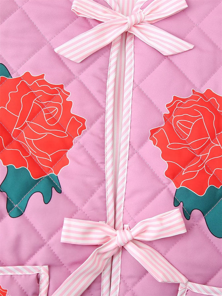 Drune | Rosa Damenjacke mit Patchwork und Schleife