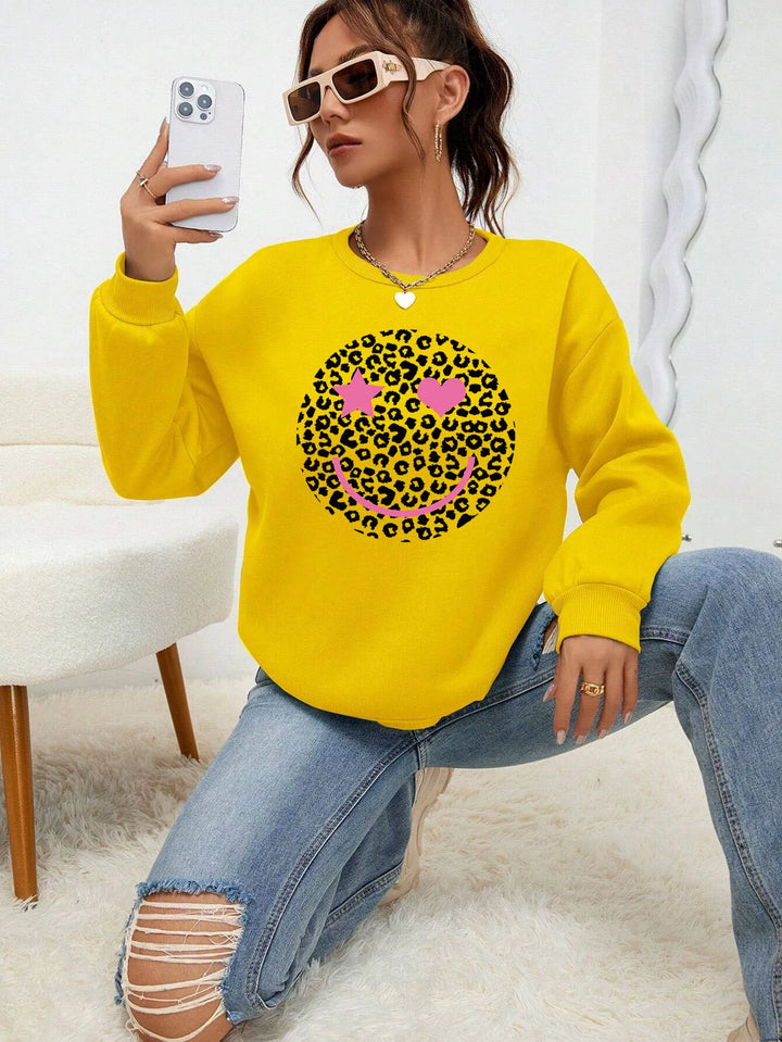 Drune | Lässiges Sweatshirt mit Leopardenmotiv Baumwollmischung Trendy und Komfortabel