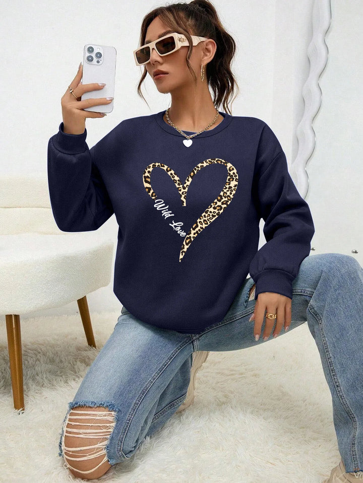 Drune | Sweatshirt mit Leopard-herzprint Polyester Trendy und Komfortabel