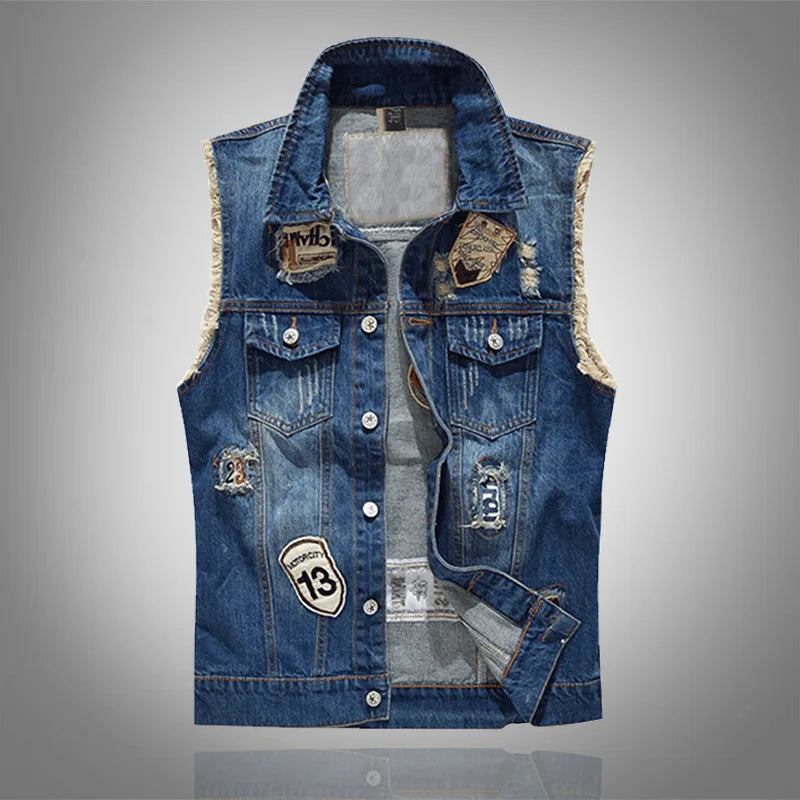Drune | Jeansweste Mit Patches Für Herren