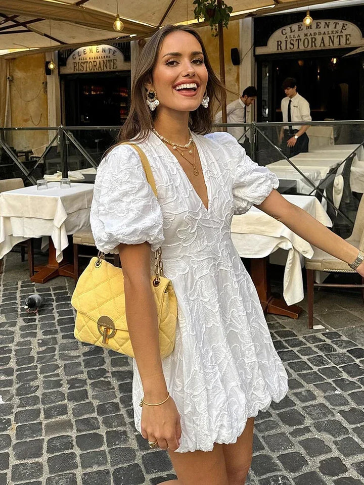 Drune | Kleid Mit Bestickten Puffärmeln Für Frauen