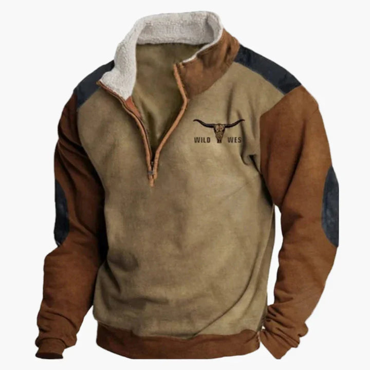 Drune | Vintage Western Half-Zip Pullover mit Ethno-Muster für Outdoor und Freizeit