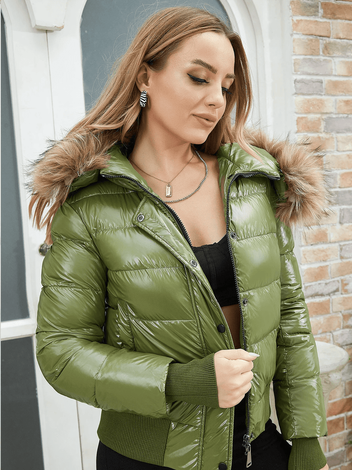 Drune | Pufferjacke mit metallisch imitiertem Pelzbesatz für Frauen