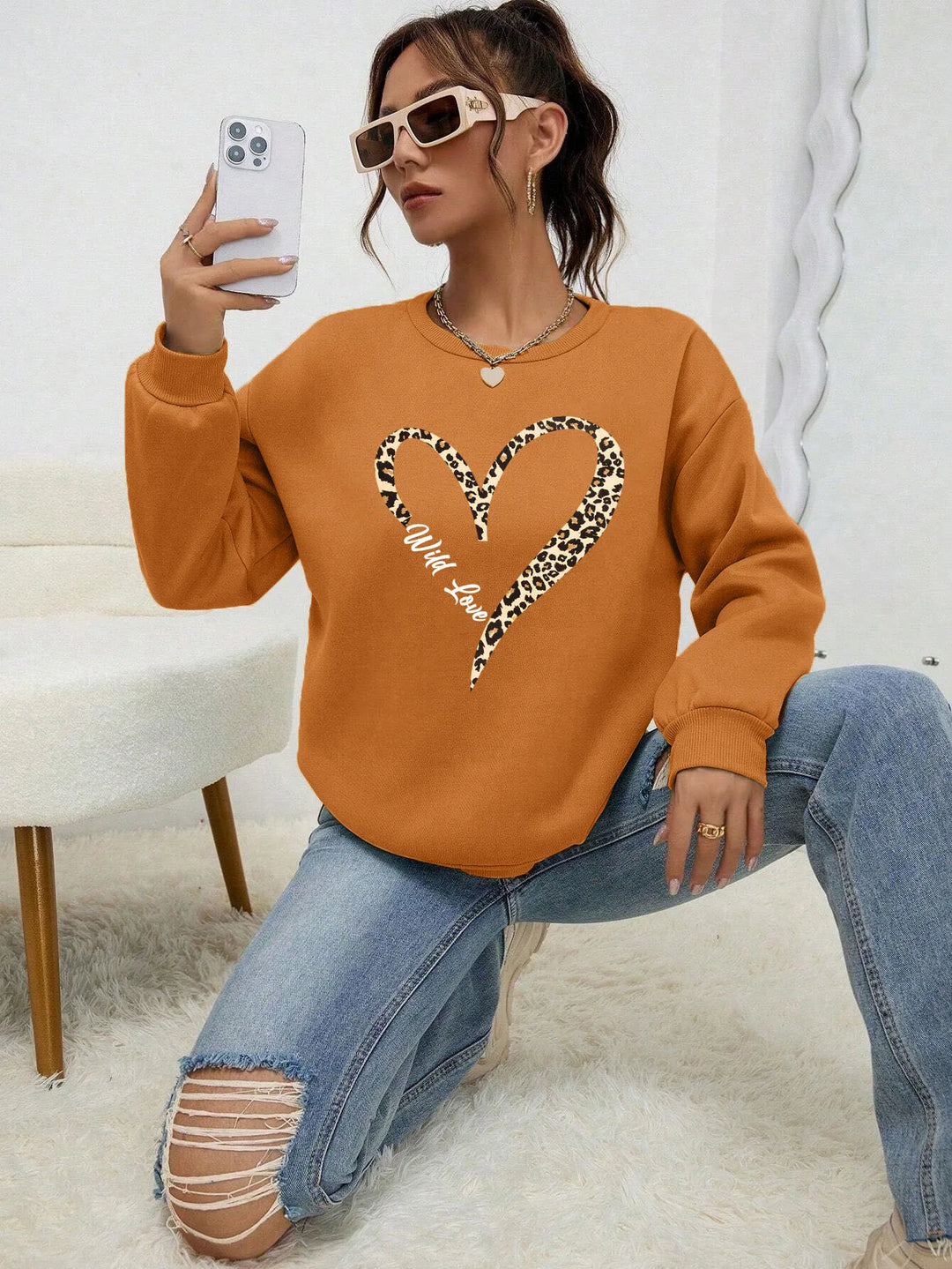 Drune | Sweatshirt mit Leopard-herzprint Polyester Trendy und Komfortabel