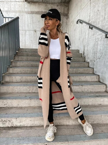 Drune | Lange gestreifte Strickjacke für Damen