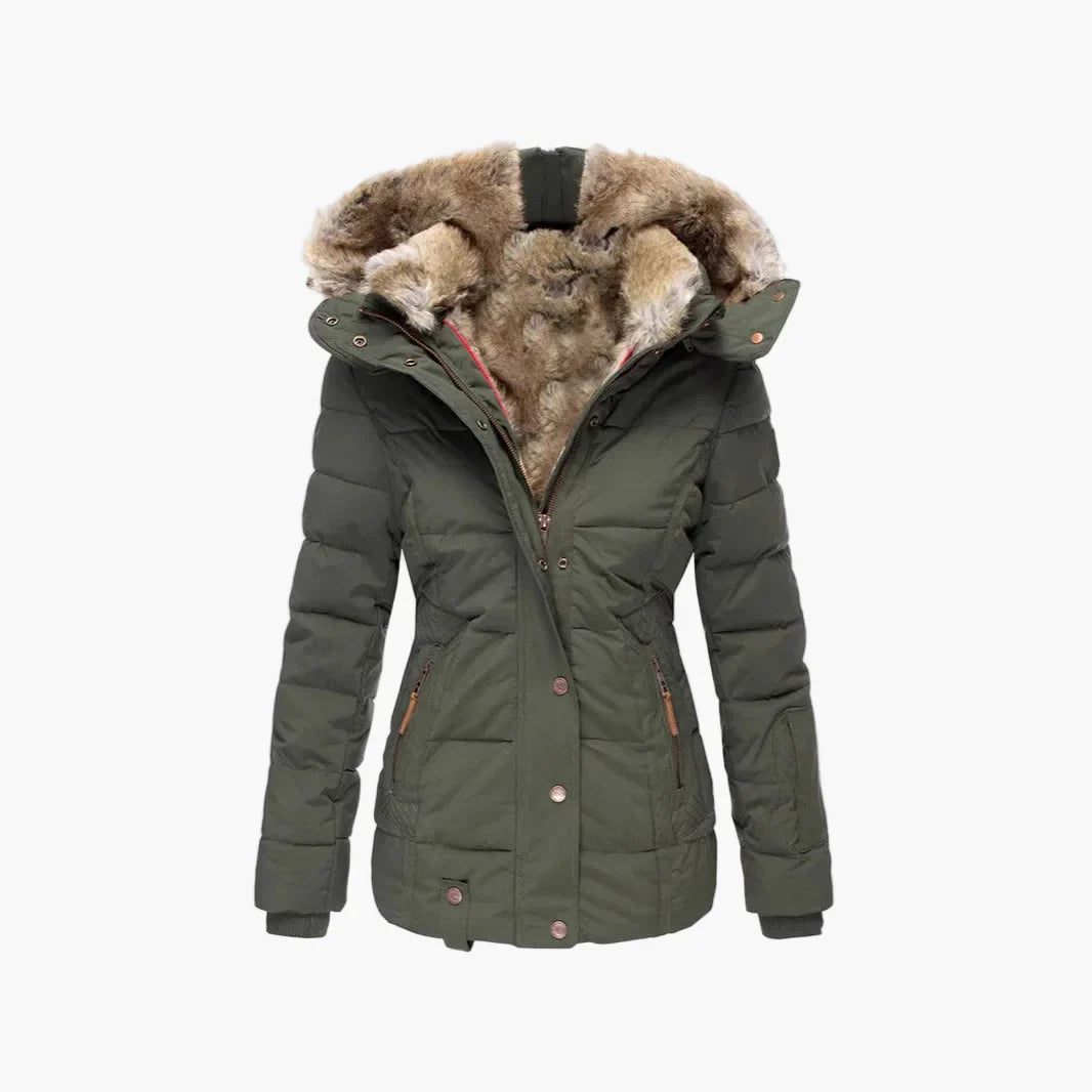 Drune | Winter Steppjacke mit Kapuze und Kunstfell - Modische Figurbetonung, Ideal für kalte Tage
