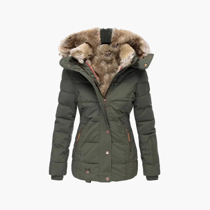 Drune | Winter Steppjacke mit Kapuze und Kunstfell - Modische Figurbetonung, Ideal für kalte Tage