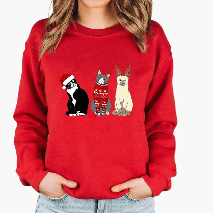 Drune | Weihnachtspullover mit Katze und Lichterkette - Lustiger Winter-Sweater für Katzenliebhaber