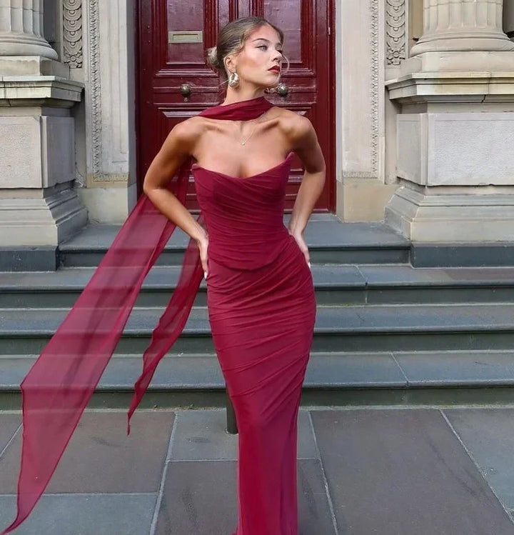 Drune | Elegante Frauen 2 Teiliges Kleid Set Strapless Bodycon Crop Top und Maxi Rock Set Formelles Hochzeitsgast Festkleid