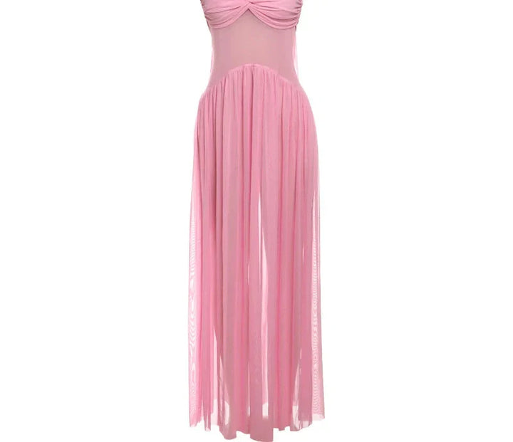 Drune | Patchwork Maxi Kleid Schal Rückenfrei Strapless Rüschen Bankett