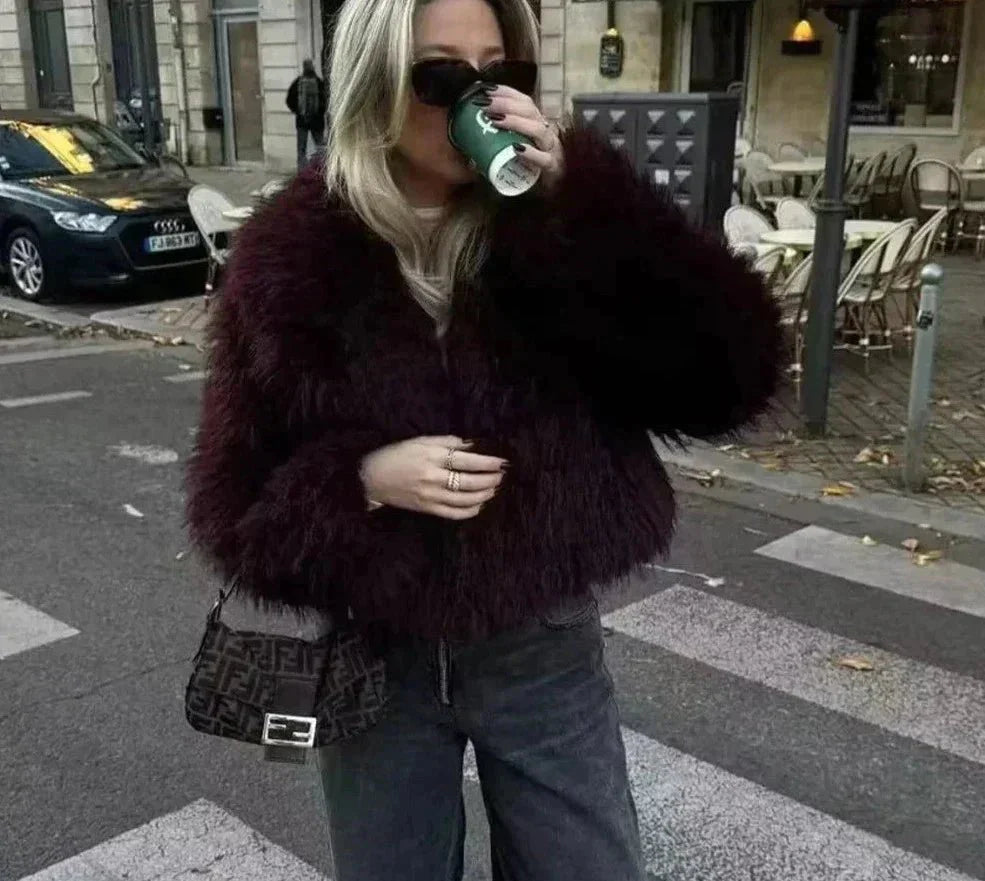 Drune | Kunstpelzjacke - Weiche Plüschtextur - Statement-Oberbekleidung - Winter Glam