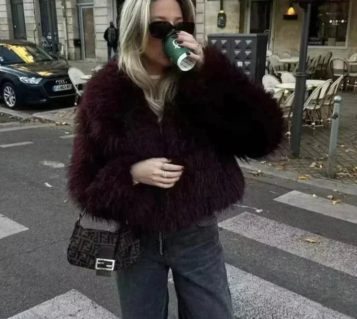 Drune | Kunstpelzjacke - Weiche Plüschtextur - Statement-Oberbekleidung - Winter Glam