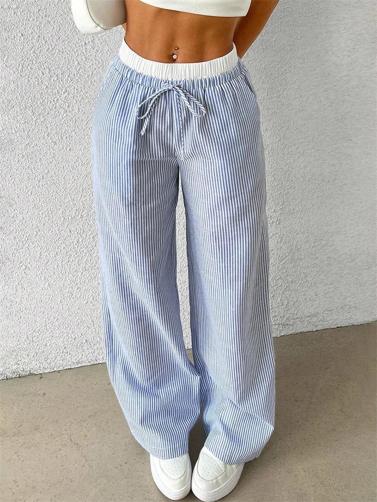 Drune | Gestreifte Hose mit Weitem Bein