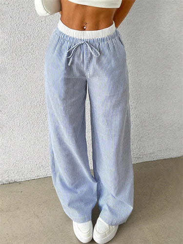 Drune | Gestreifte Hose mit Weitem Bein