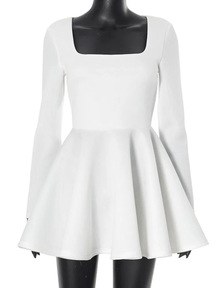 Drune | Elegantes Weißes Mini-Kleid mit Quadrat-Ausschnitt