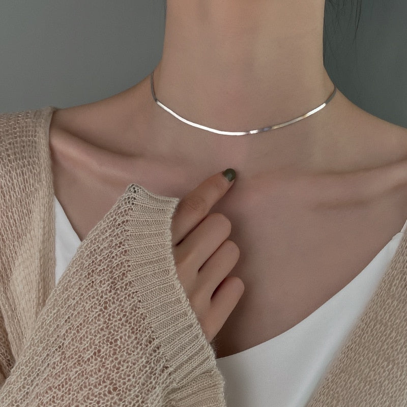 Drune Elegante Echtsilber-Schlangenknochenkette | Damen Schlüsselbein-Kettenhalskette