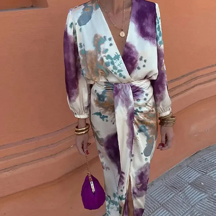 Drune | Batik-Wickel-Midikleid mit Puffärmeln