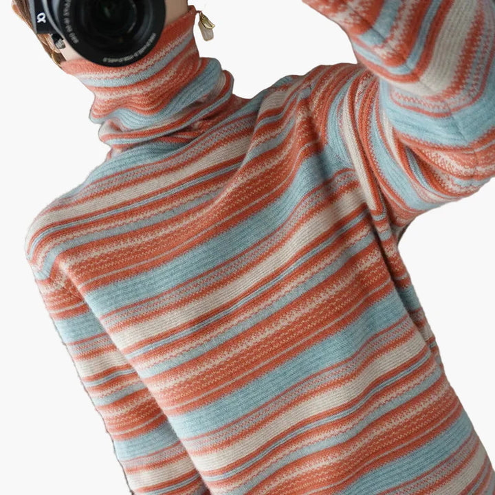 Drune | Rollkragenpullover im Retro-Streifenmuster - Modischer Winterpulli für Alltag & Freizeit